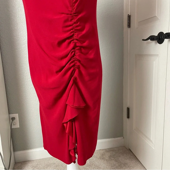 Moschino Cheap & Chic Red Ruched Sheath Dress With Ruffle Size 6 - Picture 6 of 7